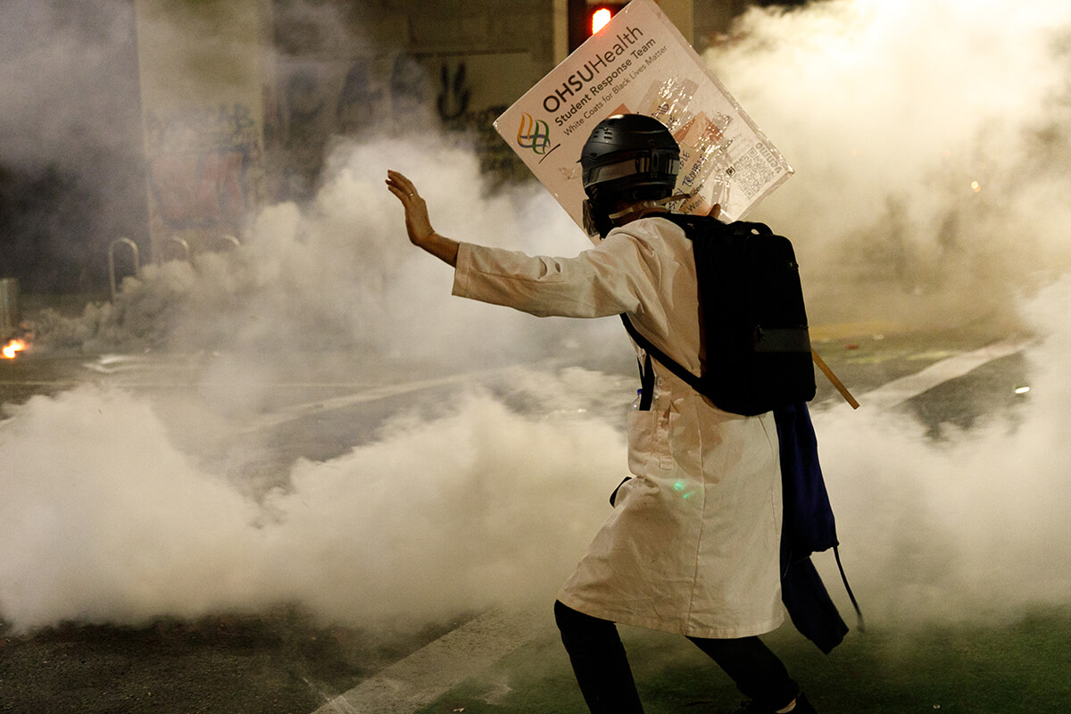 This physician is one of the cadre of street medics who tended to the wounded during the months of demonstrations