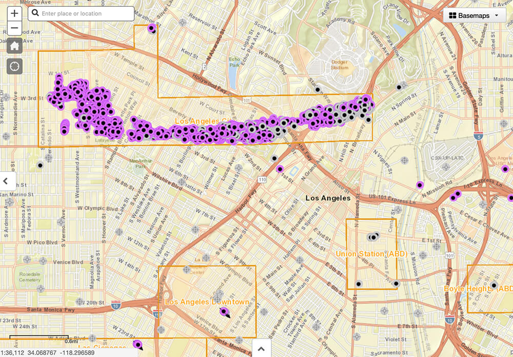 The Well Finder tool, which shows the location of oil and gas wells in Los Angeles