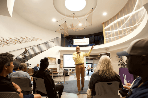 black senator in santa barbara coffee with a black guy